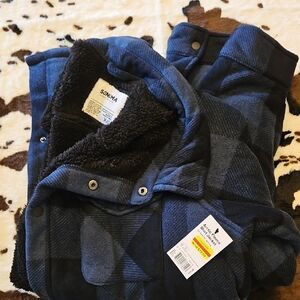 Sonoma Men's Navy and Black Plaid Sherpa-Lined Shirt Jacket
